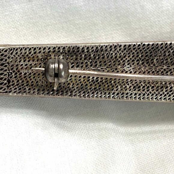 Antique Chinese Brooch Finger Nail Guard Pin Turquoise Coral Silver Mesh Asian - Picture 9 of 13